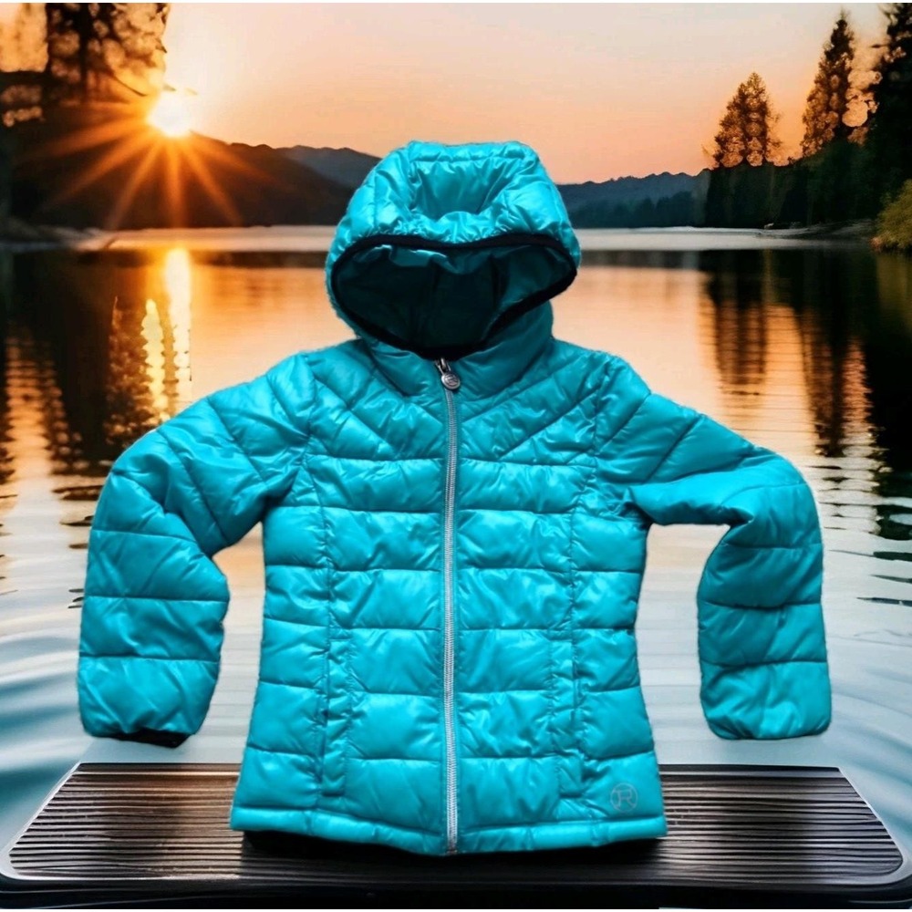 Roper Puffer Jacket Girls Size XXS Turquoise Blue Excellent Hooded Quilted Coat